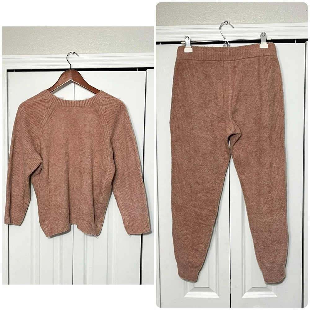 Barefoot Dreams Cozychic Lite Lounge Set Womens S Pink Knit Sweater Joggers